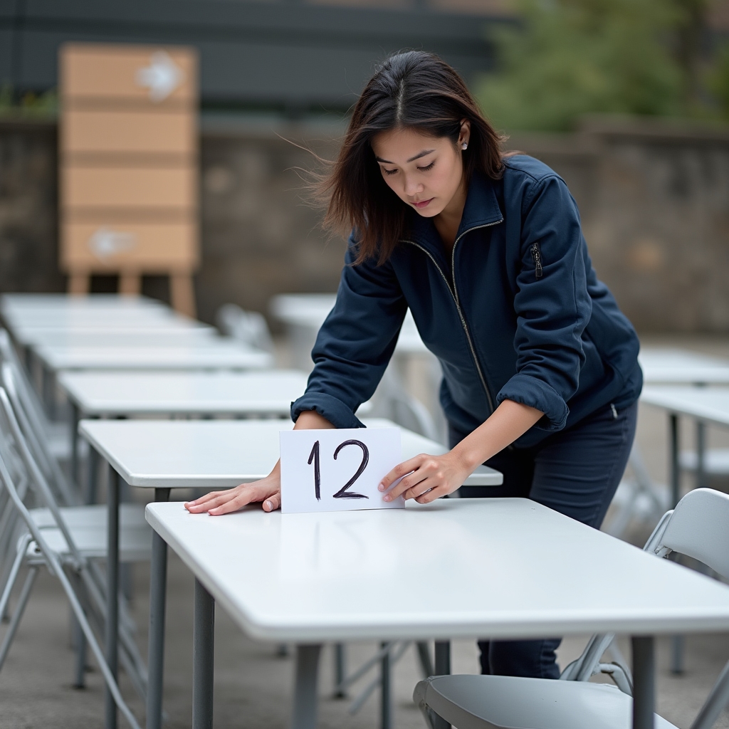Tavoli numerati e segnaletica per mercatino dell'usato
